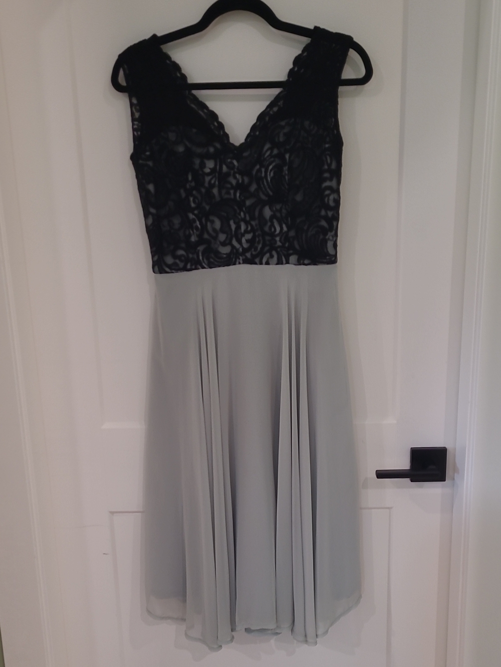 Black Lace & Sage Chiffon V-Neck Women’s Dress